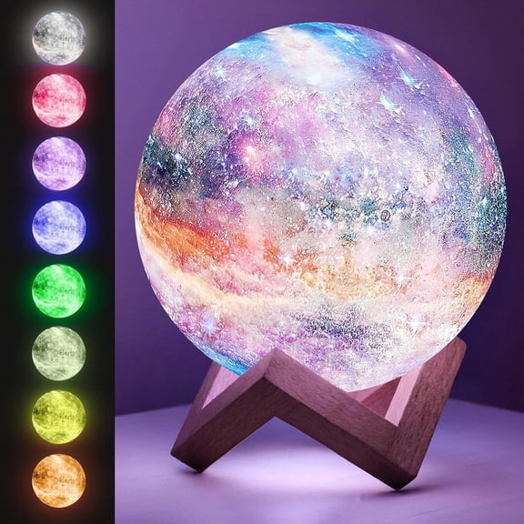 Galaxy Moon Lamp with Multi Colors, Touch/Remote, Wood Stand - Birthday Gift for Any Year Old Girls & Boys - Teen Girl Room Decor, Trendy Stuff - Cool Night Light for Kids (4.7 inch)