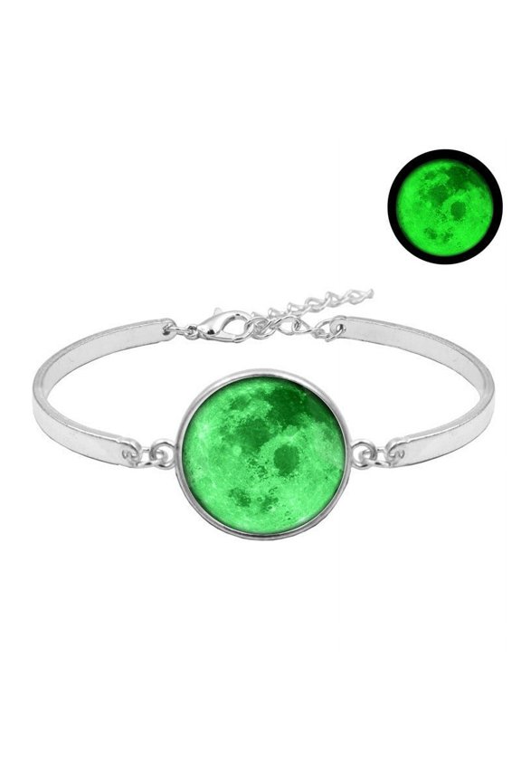 Unisex Galaxy Moon Time Gemstone Bracelet Silver Plated Alloy Bracelet with Glass Gem Inlay Celestial Jewelry Gift