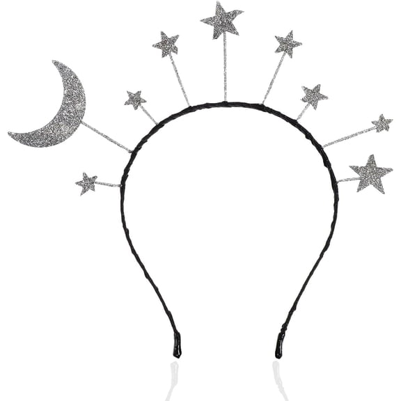 Galaxy Moon and Star Headband Silver Costume Headpiece for Women, Halloween & Christmas Party Accessory