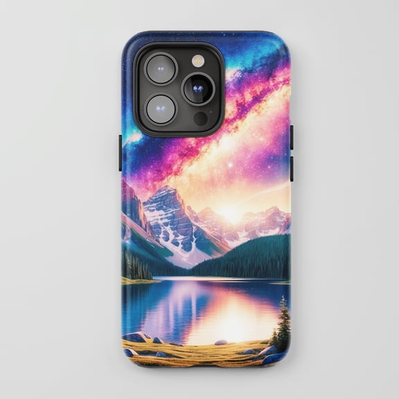 Galaxy Mountain Lake For All iPhone Series Tough Phone Case Realistic Landscape Blue
