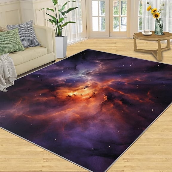 Galaxy Nebula Area Rug, Space-Themed Rugs for Bedroom Purple Galaxy Rug, Washable Non Slip Indoor Floor Carpet & Home Decor 5 x 8ft