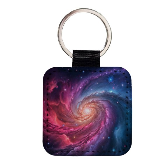 Galaxy Nebula Beautiful Space Stars Faux Leather Square Keychain