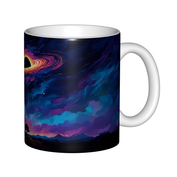 Galaxy Nebula Black Hole 11oz White Ceramic Mug, Cosmic Space Starry Sky Coffee Cup