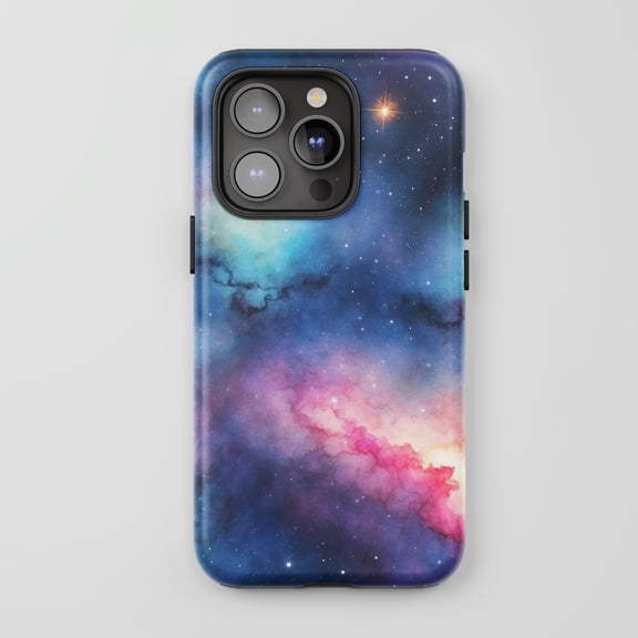 Galaxy Nebula For All iPhone Series Tough Phone Case Cosmic Space Art Style Blue Pink
