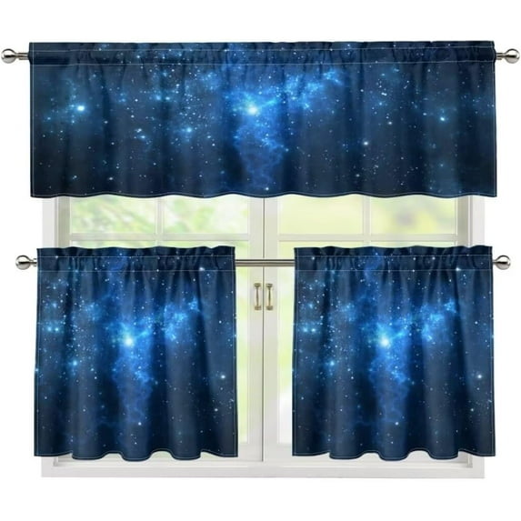 Galaxy Nebula Kitchen Curtain Valance and Tiers Set Washroom Filters Light Short & Long Tier Curtain for Living Room