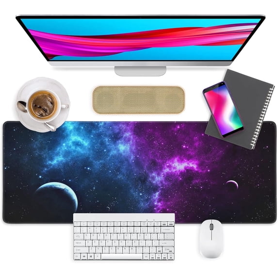 Galaxy Nebula Mouse Pad, Large Non-Slip Rubber with Stitched Edges Blue Purple Universe Space Mousepad for Computer, Laptop, Office, Home - (31.5x11.8 in)