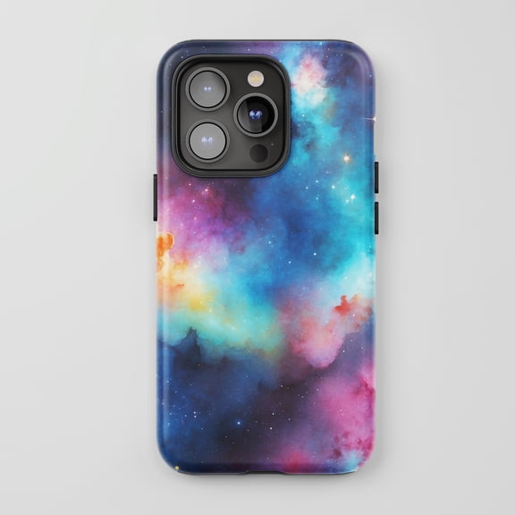 Galaxy Nebula Print for All iPhone Series Tough Phone Case Cosmic Swirl Blue Pink