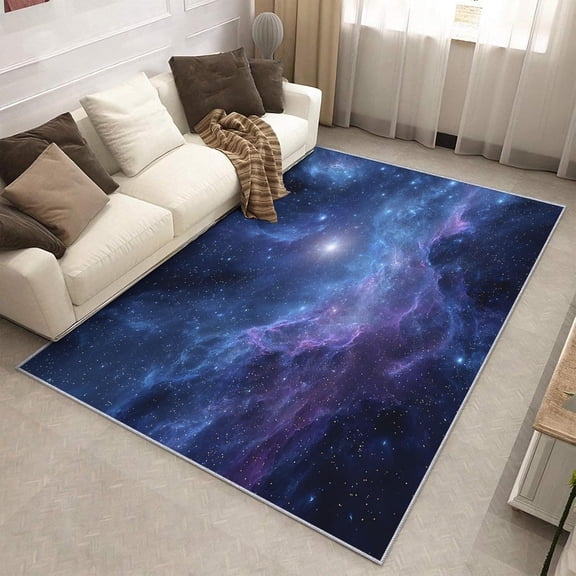 Galaxy Nebula Space Area Rug, Cosmic Universe Pattern Carpet, Washable Non Slip Low Pile Soft Thin, Living Room Bedroom Home Decor Mat 5x8ft