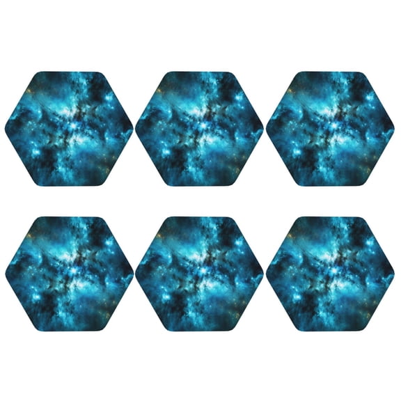 Galaxy Nebula Space Leather Coasters for Drinks Perfect for Living Room, Kitchen, or Outdoor Use Set of 6 Hexagon