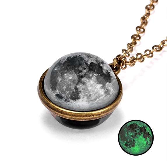 Galaxy Necklace Pendant Planet Dome Double System Glow In Dark Glass Jewelry for Cosmic Enthusiasts