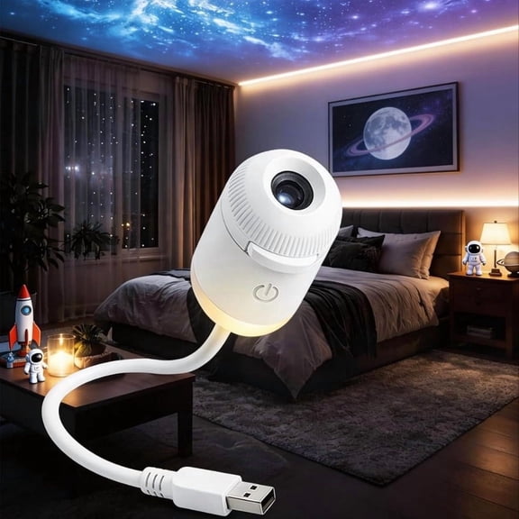 Galaxy Night Light – USB Star Projector, Plug Free Ambient Lamp for Car Interior, White + 5 Slides B