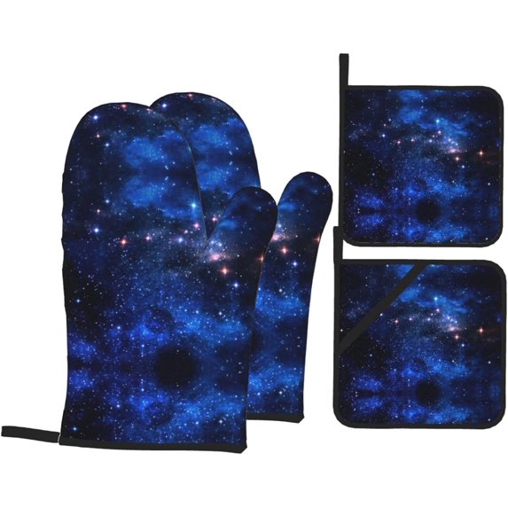 Galaxy Night Print Oven Mitts and Pot Holders Sets 4 Piece Set Kitchen Women Men Cooking Baking Microwave Heat Resistant