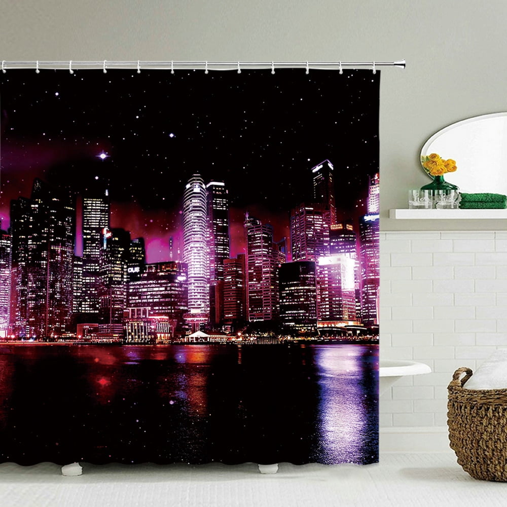 3D Night Bridge 139 Shower Curtain