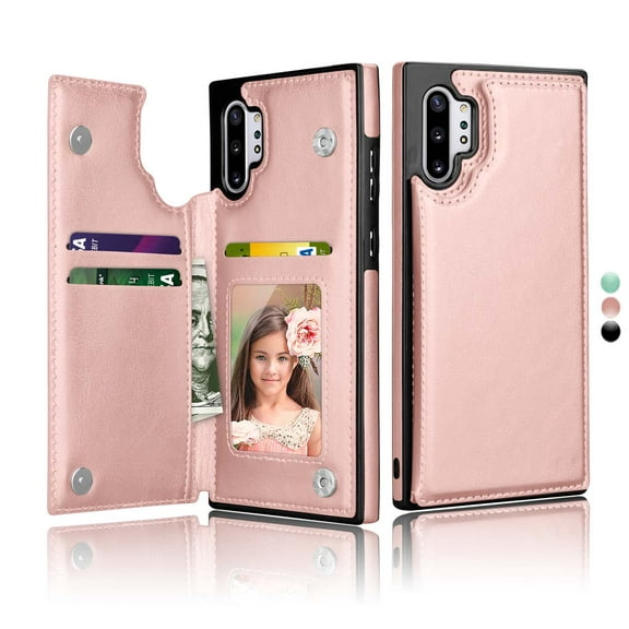 Galaxy Note 10 + 5G Wallet Card Holder Case, Galaxy Note 10 + 5G Leather Case, Njjex Leather Flip Wallet Card Holder Case Cover for Samsung Galaxy Note 10 + 5G 6.8", Rose Gold