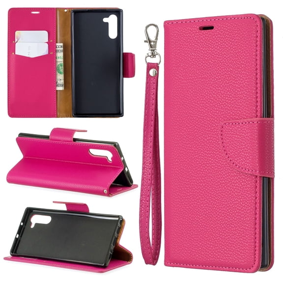 Galaxy Note 10 Case (2019 Released), Premium PU Leather Slim Fit Folio Flip Magnetic Stand Cards Slots Hand Wrist Strap Shockproof Wallet Cases Covers for Samsung Galaxy Note 10, Red