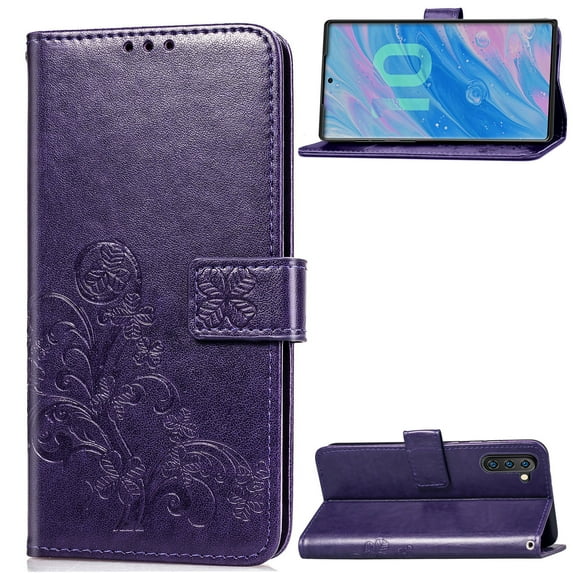 Galaxy Note 10 Case 6.3" Wallet, Allytech PU Leather Cards Slots Pocket Wireless Charging Heavy Duty Defender Full Protection Anti-Fingerprint Bumper Wallet Cover for Samsung Galaxy Note 10,Purple