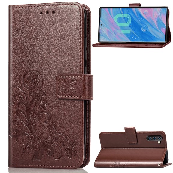 Galaxy Note 10 Case 6.3" Wallet, Allytech PU Leather Cards Slots Pocket Wireless Charging Heavy Duty Defender Full Protection Anti-Fingerprint Bumper Wallet Cover for Samsung Galaxy Note 10,Brown