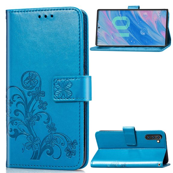 Galaxy Note 10 Case 6.3" Wallet, Allytech PU Leather Cards Slots Pocket Wireless Charging Heavy Duty Defender Full Protection Anti-Fingerprint Bumper Wallet Cover for Samsung Galaxy Note 10,Blue