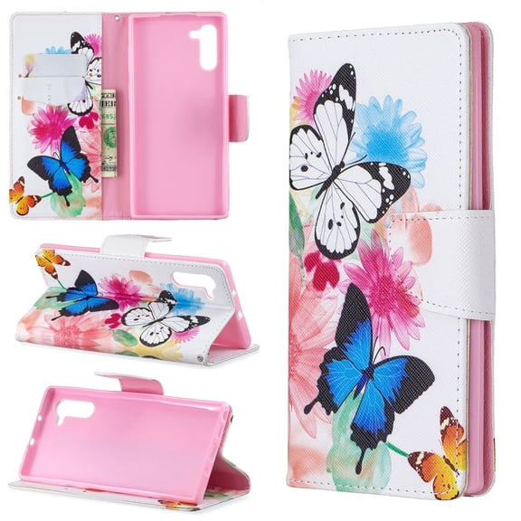 Galaxy Note 10 Case, Allteych Premium PU Leather Colorful Cute Pattern Girls Women Stand Protective Shockproof Cards Holder Wallet Cases Covers for Samsung Galaxy Note 10 2019 Model, Butterfly
