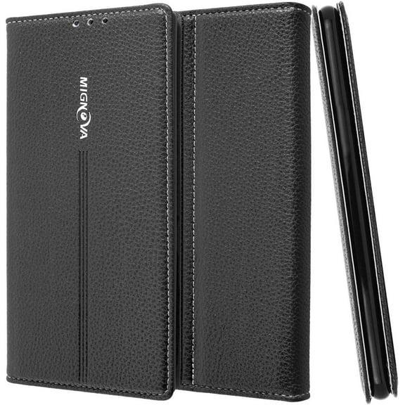 Galaxy Note 10 Case, Mignova Leather Case [Wallet] Flip Book Cover Design with Kickstand Function and ID Credit Card Slot, Magnetic Closure for Samsung Galaxy Note 10(Black）