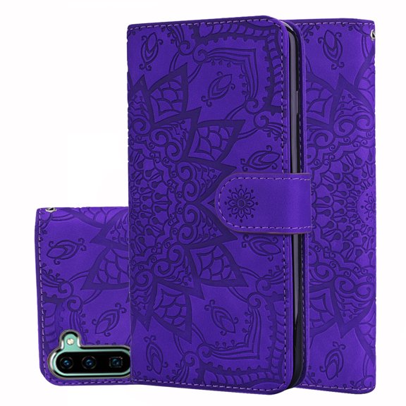 Galaxy Note 10 Case Wallet, Allytech Slim Fit PU Leather Mandala Embossed Cards Cash Pocket Folio Flip Stand Shock-Absorption Wallet Case Cover for Samsung Galaxy Note 10, Purple