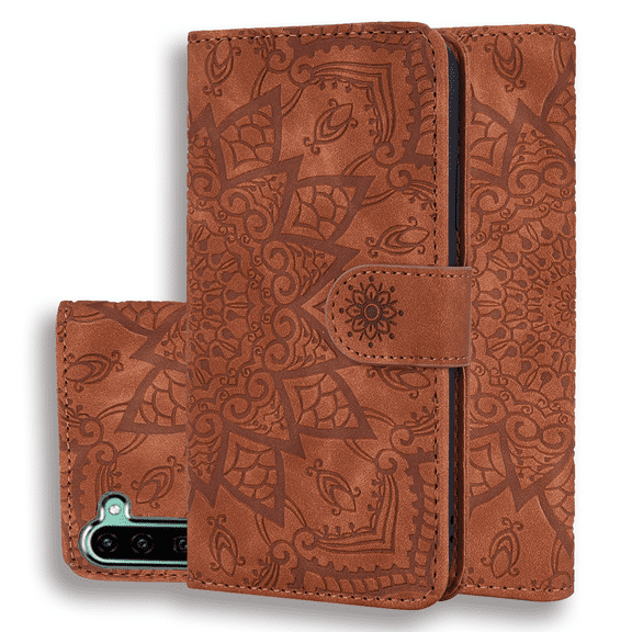 Galaxy Note 10 Case Wallet, Allytech Slim Fit PU Leather Mandala Embossed Cards Cash Pocket Folio Flip Stand Shock-Absorption Wallet Case Cover for Samsung Galaxy Note 10, Brown