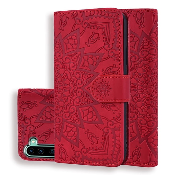 Galaxy Note 10 Case Wallet, Allytech Slim Fit PU Leather Mandala Embossed Cards Cash Pocket Folio Flip Stand Shock-Absorption Wallet Case Cover for Samsung Galaxy Note 10, Red