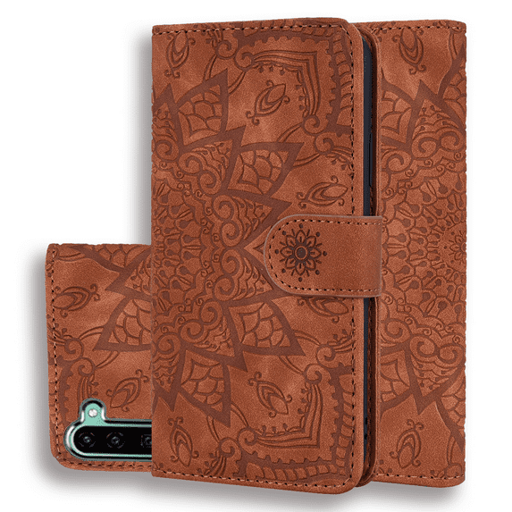 Galaxy Note 10 Case Wallet, Allytech Slim Fit PU Leather Mandala Embossed Cards Cash Pocket Folio Flip Stand Shock-Absorption Wallet Case Cover for Samsung Galaxy Note 10, Brown
