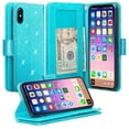 thumbnail image 1 of Galaxy Note 10 Case Wallet Leather Flip Pouch Cover Folio [Kickstand] Cute Girls Women Compatible Phone Case for Samsung Galaxy Note 10 Cases - Glitter Teal, 1 of 5