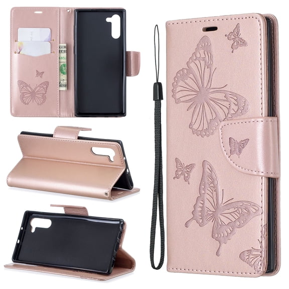 Galaxy Note 10 Cases Covers Wallet, Allytech Slim Fit Protective PU Leather Butterfly Embossed Kickstand Lightweight Shockproof Cards Slots Wallet Cover Case for Samsung Galaxy Note 10, Pink