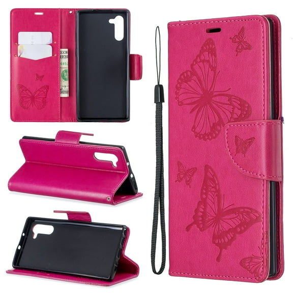 Galaxy Note 10 Cases Covers Wallet, Allytech Slim Fit Protective PU Leather Butterfly Embossed Kickstand Lightweight Shockproof Cards Slots Wallet Cover Case for Samsung Galaxy Note 10, Red