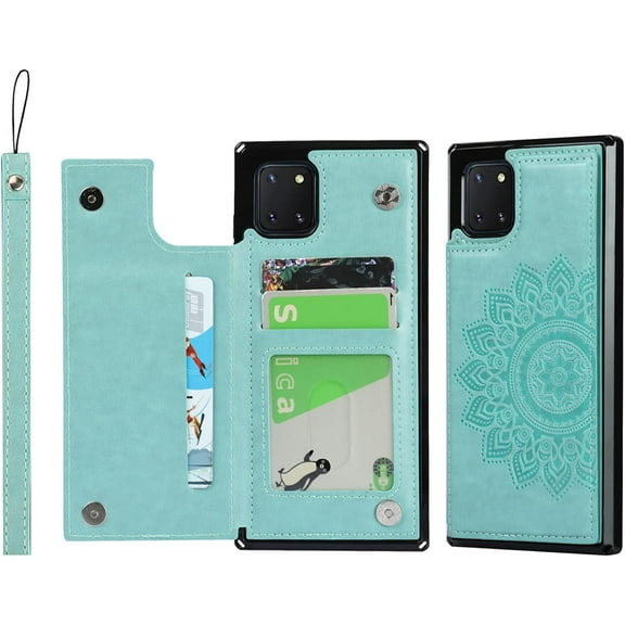 Galaxy Note 10 Lite Wallet Case with RFID Blocking Card Holder,Premium PU Leather Double Magnetic Buttons Stand Flip Wrist Lanyard Strap Cover Case for Samsung Galaxy Note 10 Lite 6.7",Green