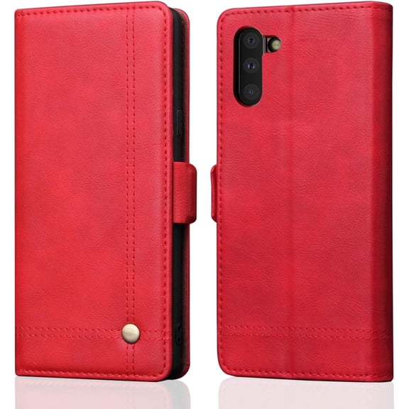 Galaxy Note 10 / Note 10 5G Case, Wallet Folio Flip Leather Magnetic Slim Back Cover Card Holder Slot for Samsung Galaxy Note 10 / Note 10 5G (Red)