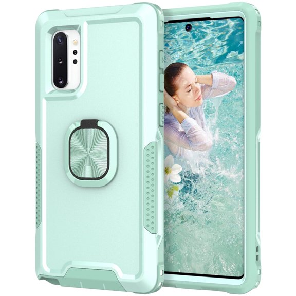 Galaxy Note 10 Plus 6.8" 2019 Case, Multi-Layer Anti-Drop Case with Ring Kickstand & Car Mount Shockproof Protective Case Note 10 Plus Ladies Women Men, Green