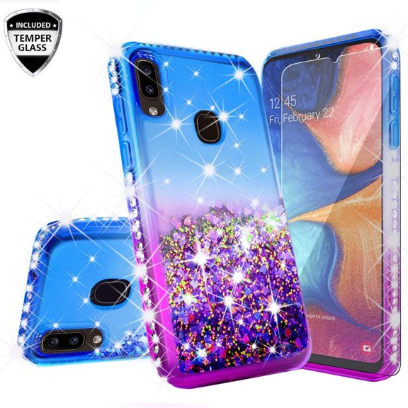 Galaxy Note 10 Plus Case Cover w/ Screen Protector Liquid Glitter Shock Proof Bling Waterfall Diamond Bumper for Girls Women Case for Samsung Galaxy Note 10 Plus - Purple/Blue