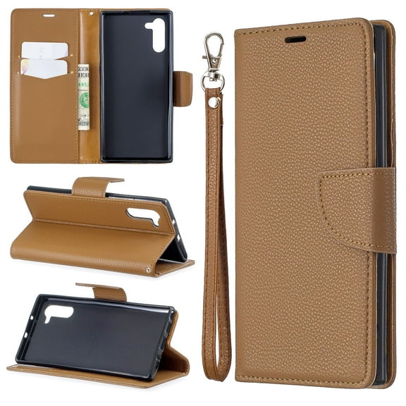 Galaxy Note 10 Plus Case, Note 10 Plus 5G Case,Allytech Slim PU Leahter Kickstand Detachable Wrist Strap Anti-Scratch Folio Cards Pocket Wallet Cases Covers for Samsung Galaxy Note 10 Plus, Brown
