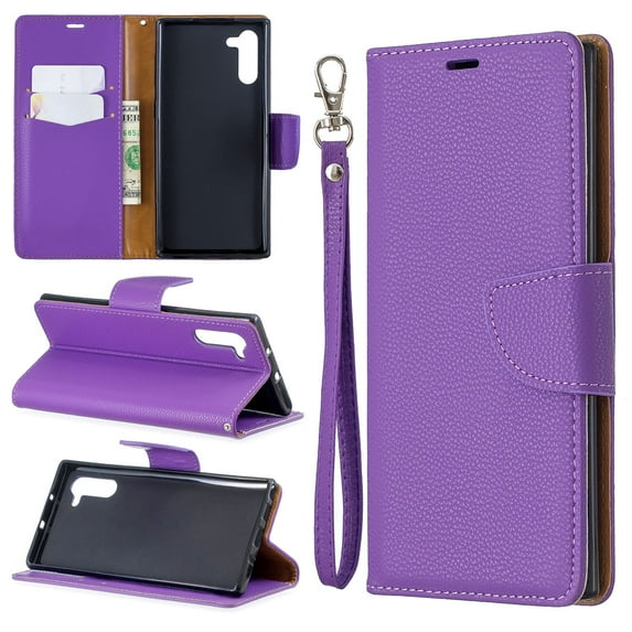 Galaxy Note 10 Plus Case, Note 10 Plus 5G Case,Allytech Slim PU Leahter Kickstand Detachable Wrist Strap Anti-Scratch Folio Cards Pocket Wallet Cases Covers for Samsung Galaxy Note 10 Plus, Violet