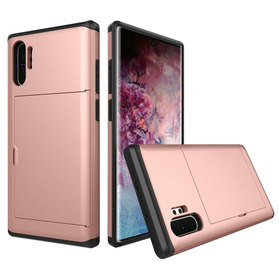 Galaxy Note 10+ Plus / Note 10 Plus 5G Case Wallet, Allytech Dual Layer Credit Card Holder Sliding Shockproof Bumper Protection Case Cover for Samsung Galaxy Note 10 Plus / Note 10 Plus 5G,Rosegold