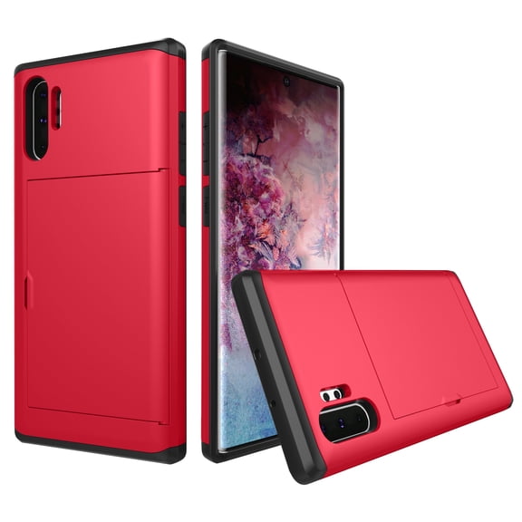 Galaxy Note 10+ Plus / Note 10 Plus 5G Case Wallet, Allytech Dual Layer Credit Card Holder Sliding Shockproof Bumper Protection Case Cover for Samsung Galaxy Note 10 Plus / Note 10 Plus 5G,Red