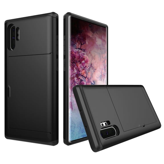 Galaxy Note 10+ Plus / Note 10 Plus 5G Case Wallet, Dual Layer Credit Card Holder Sliding Shockproof Bumper Protection Case Cover for Samsung Galaxy Note 10 Plus / Note 10 Plus 5G,Black