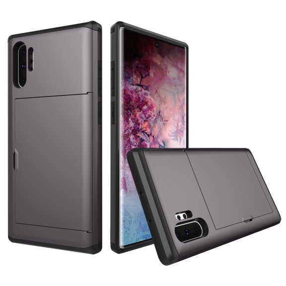Galaxy Note 10+ Plus / Note 10 Plus 5G Case Wallet, Dual Layer Credit Card Holder Sliding Shockproof Bumper Protection Case Cover for Samsung Galaxy Note 10 Plus / Note 10 Plus 5G,Gray