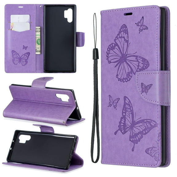 Galaxy Note 10 Plus / Note 10 Plus 5G Cases Covers Wallet, Allytech PU Leahter Butterfly Embossed Folio Flip Kickstand Shockproof Cards Cash Pouch Wallet Cover for Samsung Galaxy Note 10+ 5G, Violet
