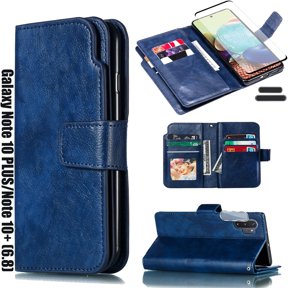 for Galaxy Note 10 Plus/Note10+ 6.8 Inch Wallet Case [3+ Card Slots] ID Business Card Credit Card Slot Carry Pouch with Stand Double Sided Multi-Card Slot Folding PU Wallet Leather Case (Blue)