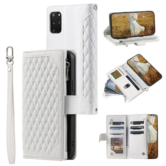 Galaxy Note 10 Plus Wallet Case with Crossbody Strap with Card Holder, Premium Faux Leather Magnetic Folio Kickstand Cover [Long/Short Strap]  For Samsung Galaxy Note 10 Plus,
White