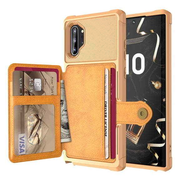 Galaxy Note 10 Plus Wallet Case, Shockproof Rubber Card Holder Wallet PU Leather Back Phone Case Kickstand Protective Scratch Hybrid Bumper Shell for Samsung Galaxy Note 10 Plus 6.8 inch, Brown