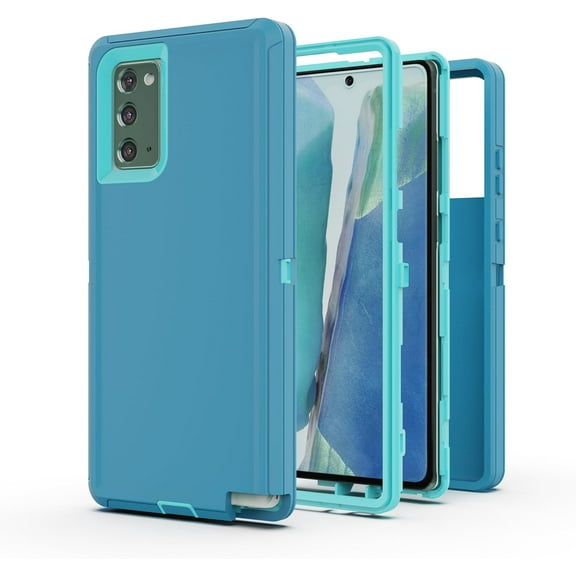 for Galaxy Note 20 5G Case, Heavy Duty Protective Case with [3 Layers] Rugged Rubber Shockproof Protection Cover for Samsung Galaxy Note 20(Blue/Azure)