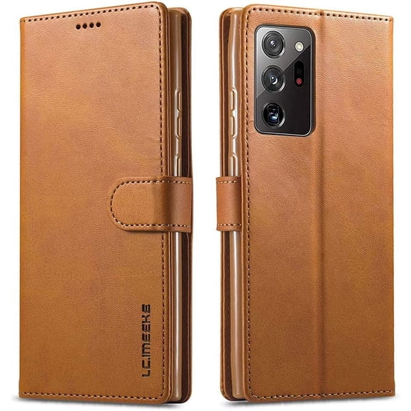Galaxy Note 20 5G Case, PU Leather Wallet Folio Flip Magnetic Buckle Slim Back Cover Built-in Card Holder Slot and Stand for Samsung Galaxy Note 20 5G (Khaki)