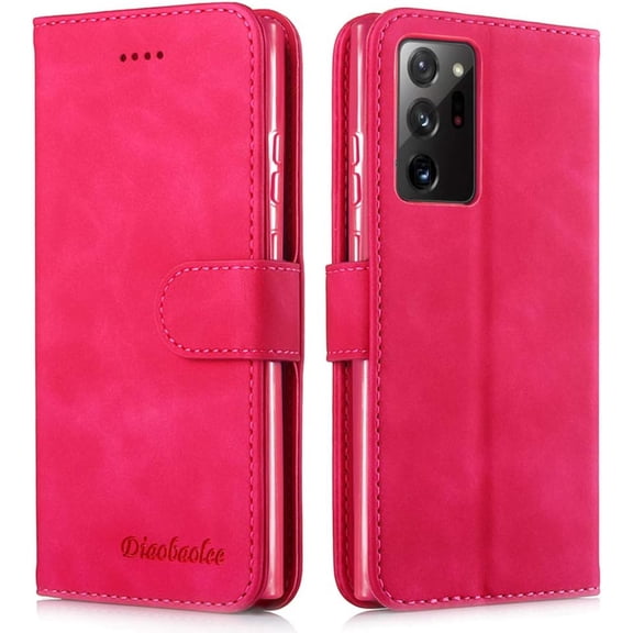 Galaxy Note 20 5G Case,Premium PU Leather Flip Folio Wallet Case with Card Slot Magnetic Closure Shockproof Protective Cover for Samsung Galaxy Note 20 5G 6.7 inch (Rosered)