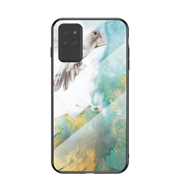Galaxy Note 20 Back Cover, Allytech Tempered Back Cover Case Shock-Absorption Anti-scratch Bumper Wireless Charging Support Case for Samsung Galaxy Note 20, Green Marble