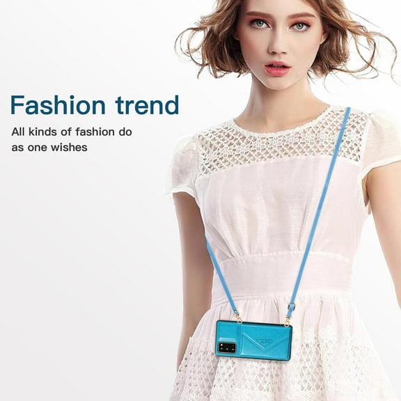 Galaxy Note 20 Case 6.7 Inch, Built-in Stand Wallet Case, Adjustable Crossbody Shoulder Strap, Slim Fit Lightweight Case, Synthetic Leather Protective Card Holder Cover (Blue)